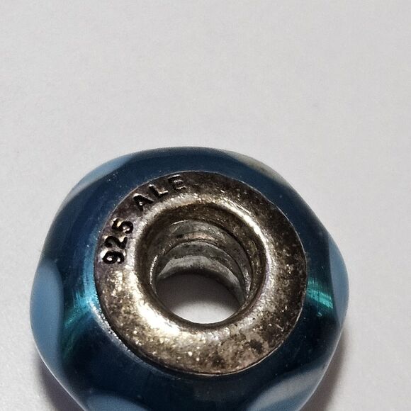 **Sale** Pandora Sterling Silver Murano Glass Blue White Hearts Bead Charm - Picture 8 of 12